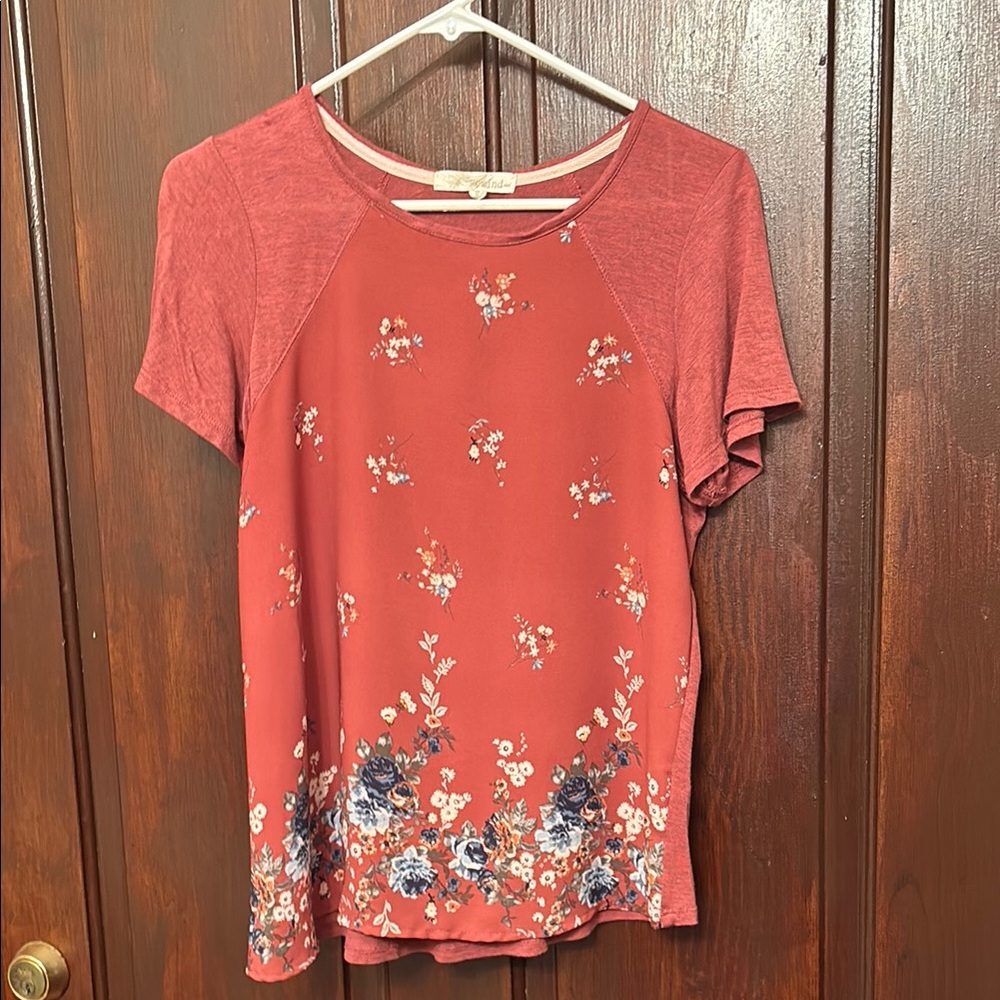 Rewind Orange Pink Graphic Short Sleeve Blouse